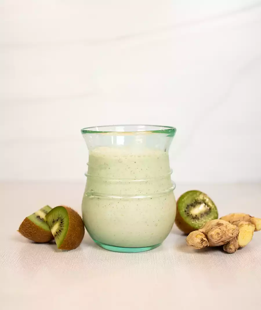 Kiwi ginger smoothie from the happy healthy gut cookbook